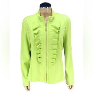 Grayse Lime Green Leather Ruffle Zip-Up Jacket, size S